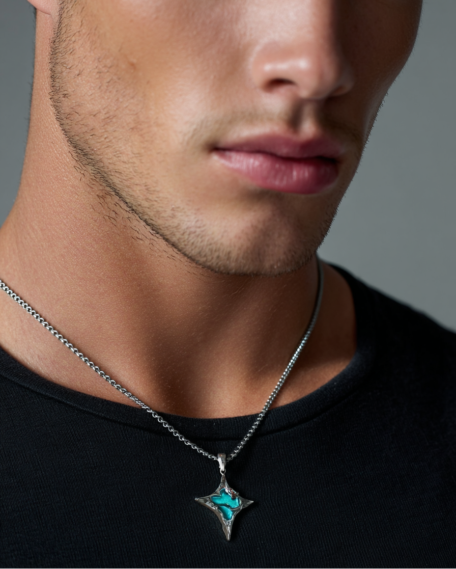 Necklace Plated alloy with deep blue crystal