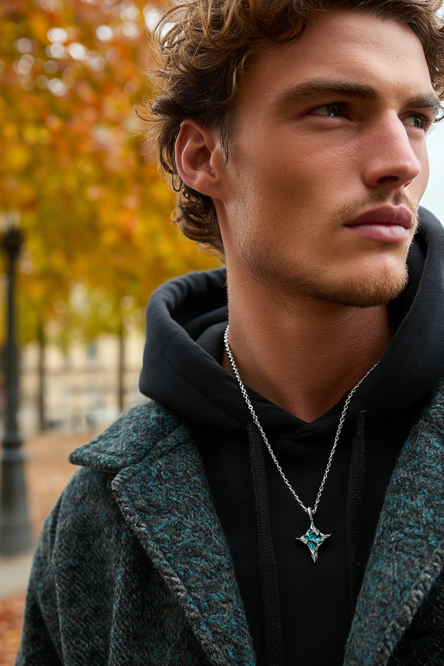 Necklace Plated alloy with deep blue crystal