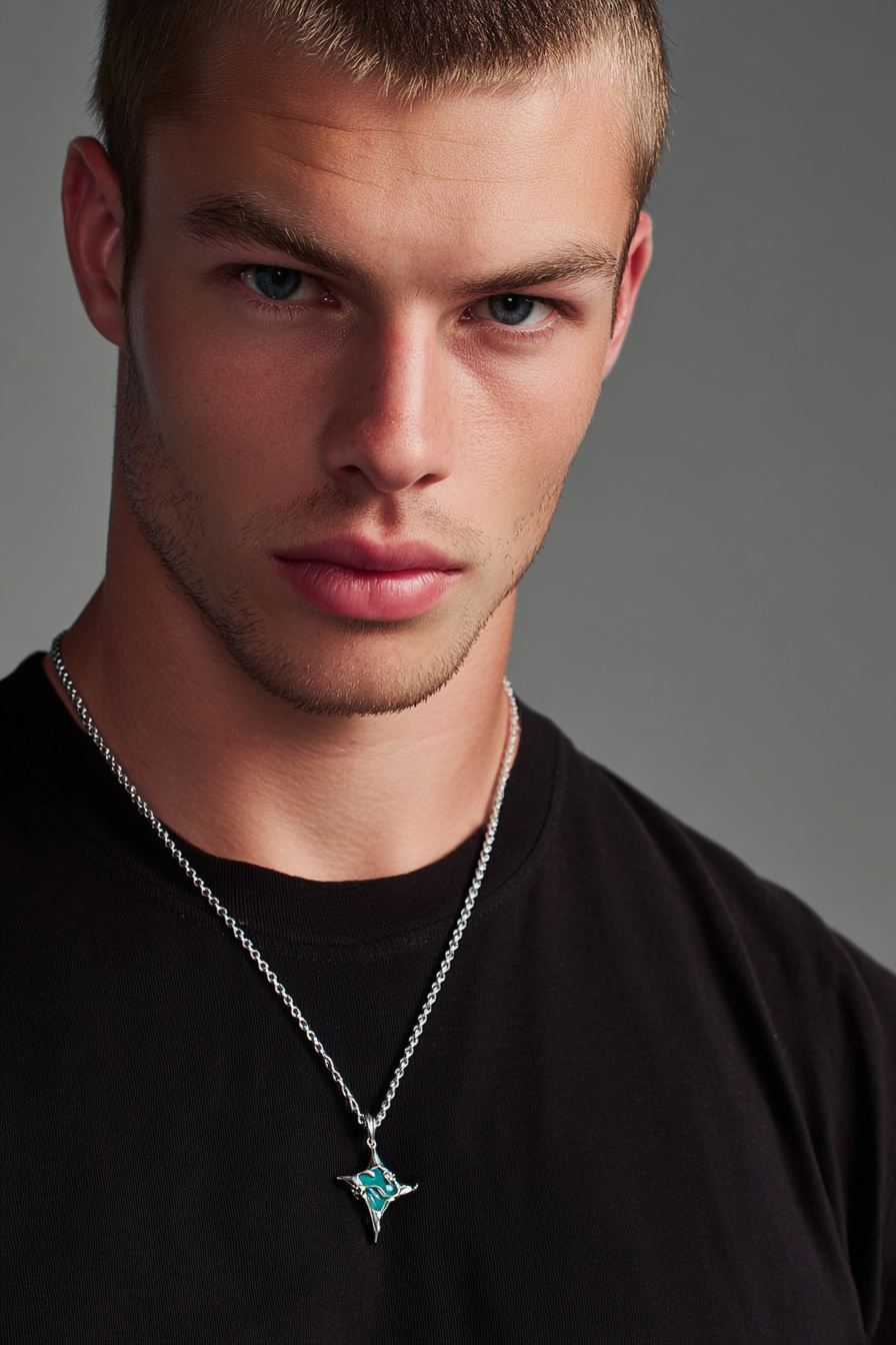 Necklace Plated alloy with deep blue crystal