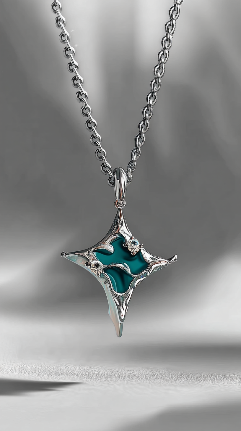 Necklace Plated alloy with deep blue crystal