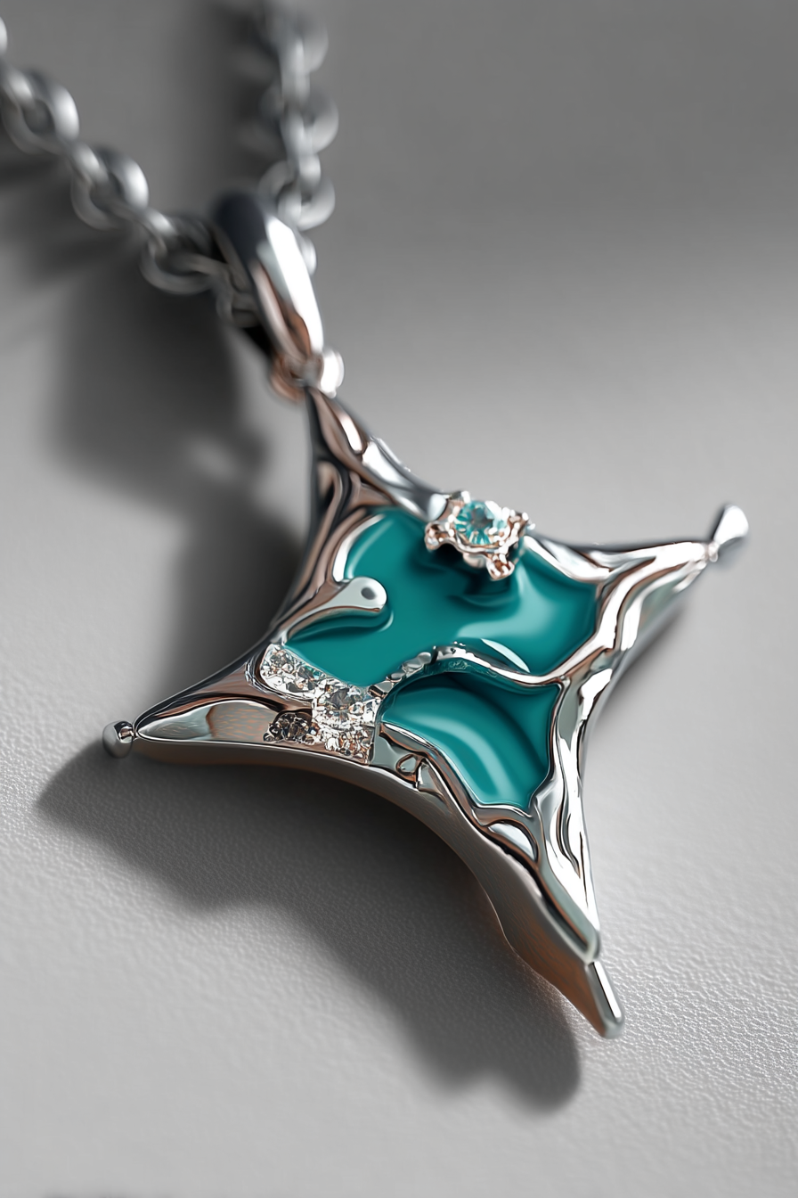 Necklace Plated alloy with deep blue crystal