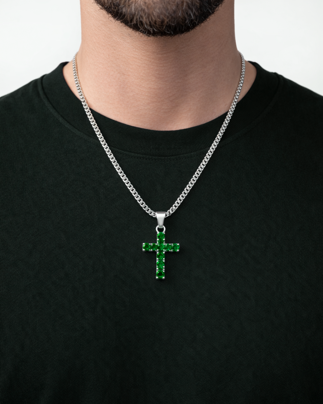 Zirconia Cross Necklace | Emerald green